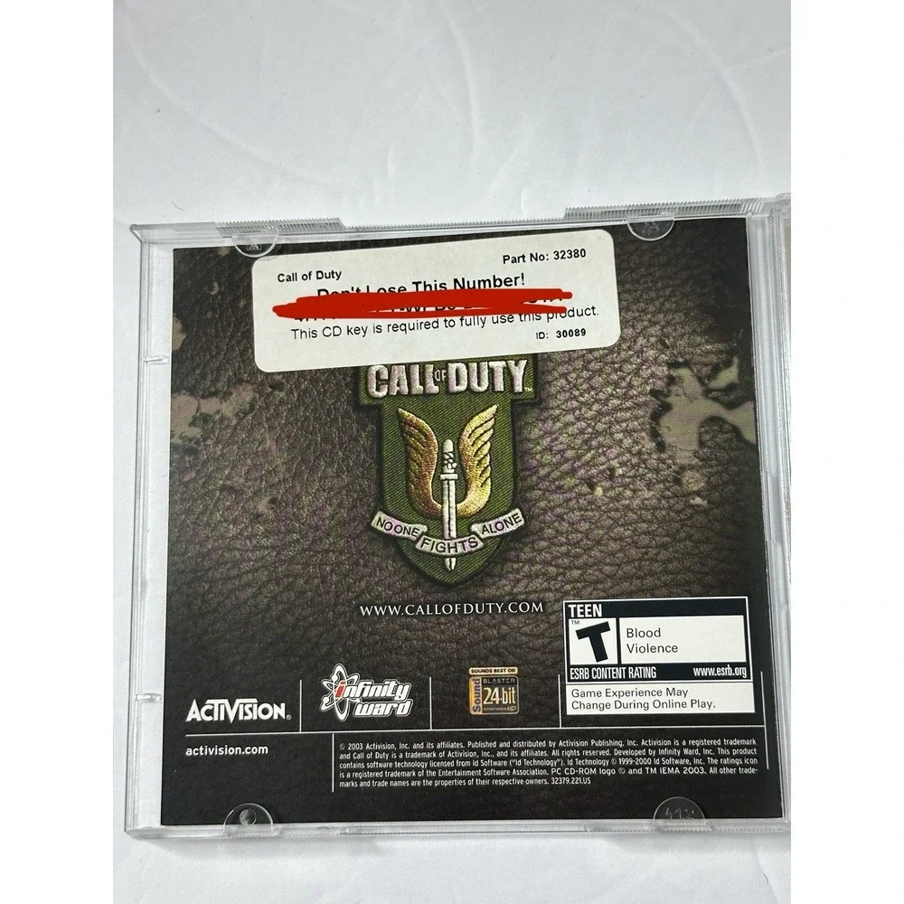 Call of Duty 2003 2 Disc Set Activision Infinity Ward Vintage PC + Game Key Code